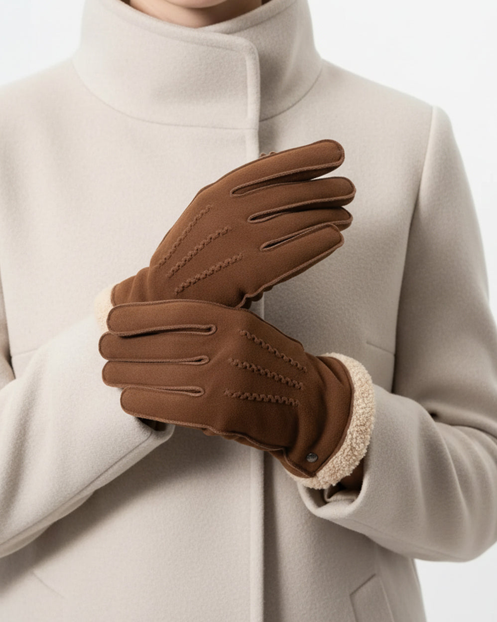 Guantes Mujer cuero terciopelo forrados Coñac - Isotoner