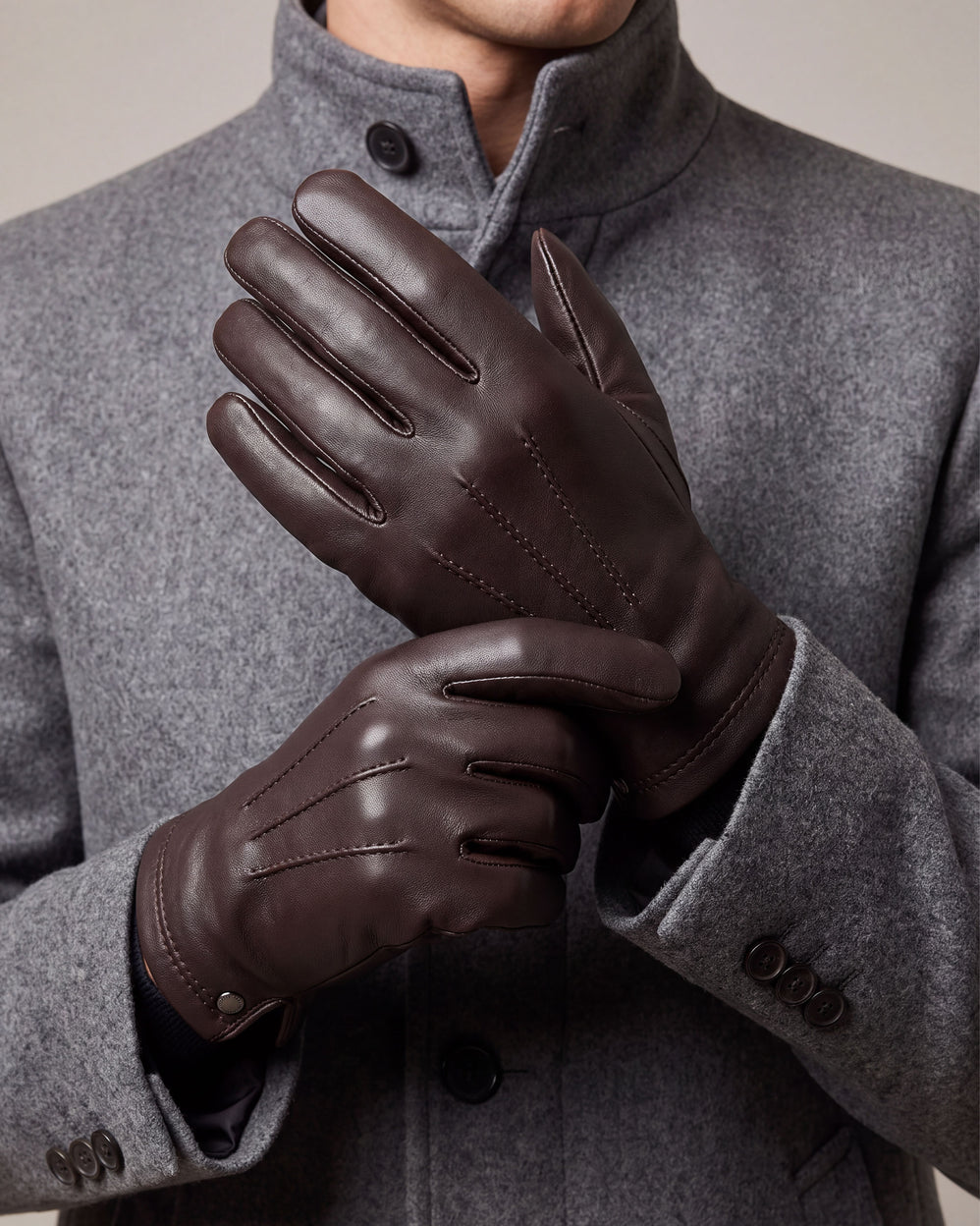 Guantes Hombre cuero/cashmere y seda Marrón - Isotoner
