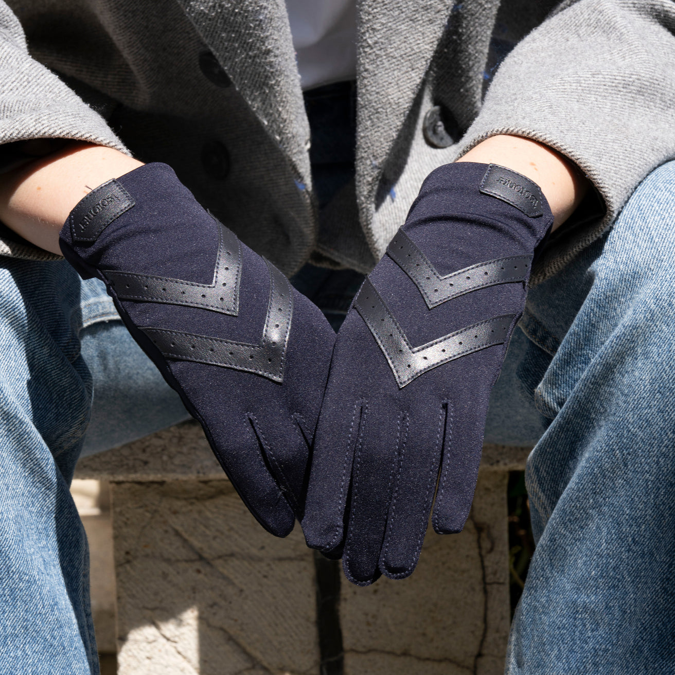 Guantes Mujer tejido elástico reciclado Azúl noche