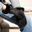 Guantes Mujer cuero bordes de piel Negro