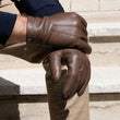 Guantes Hombre cuero de cordero y seda Marrón