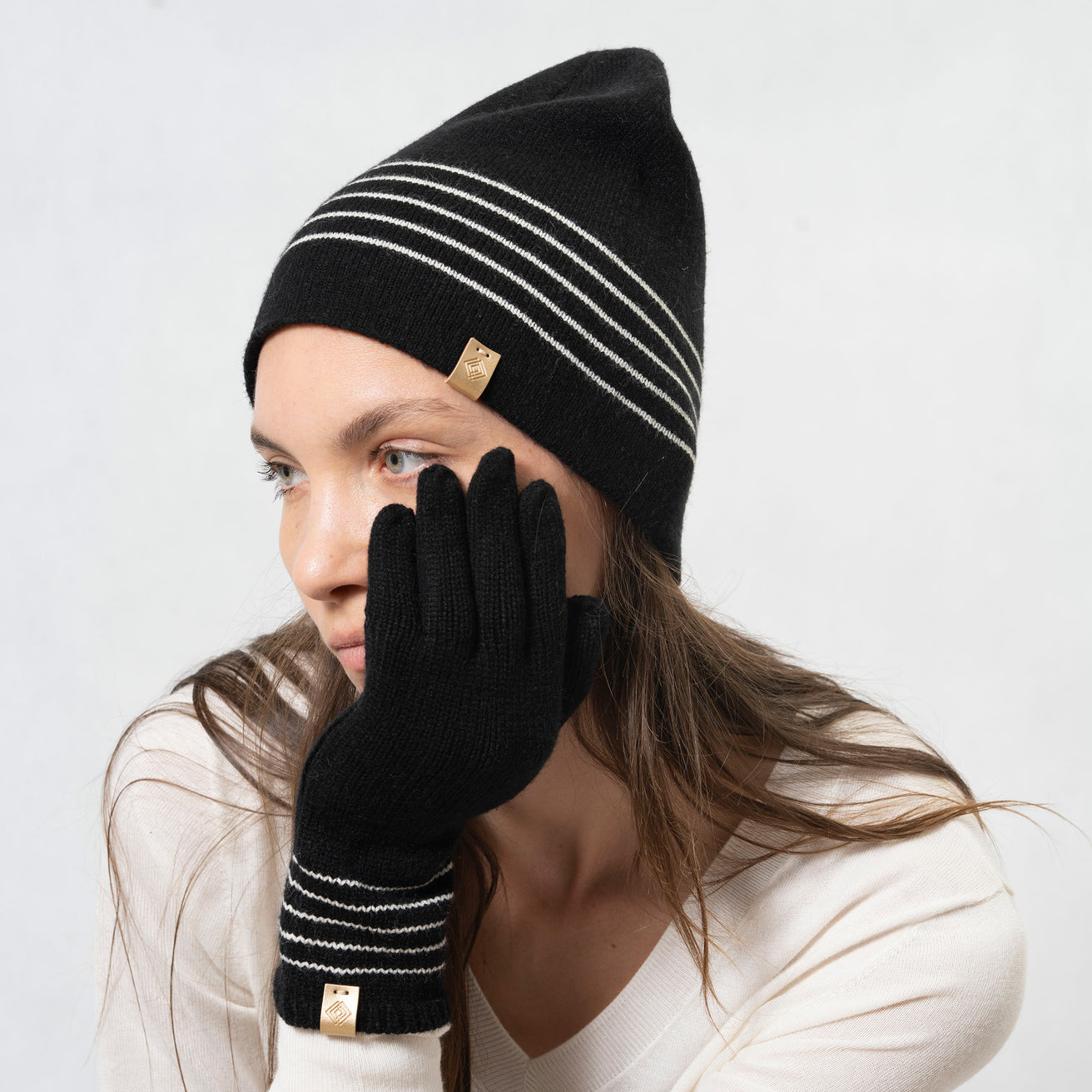Guantes largos a rayas Soft Touch Negro