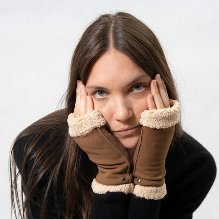 Mitones Mujer en cuero e imitación de piel Coñac - Isotoner