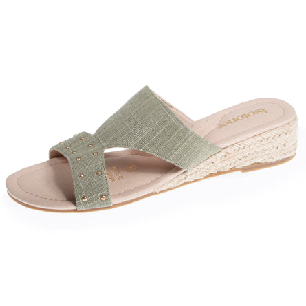Mules sandalias Mujer tachuelas con tacón cuerda Caqui - Isotoner