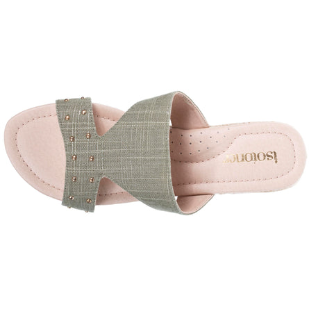 Mules sandalias Mujer tachuelas con tacón cuerda Caqui - Isotoner
