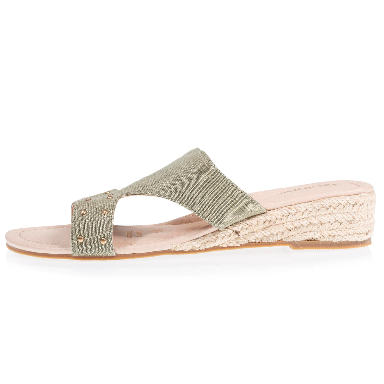 Mules sandalias Mujer tachuelas con tacón cuerda Caqui