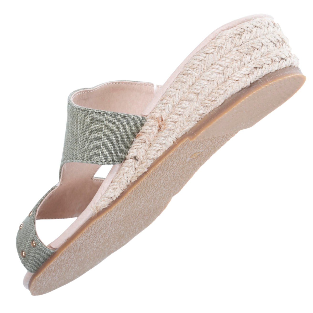 Mules sandalias Mujer tachuelas con tacón cuerda Caqui
