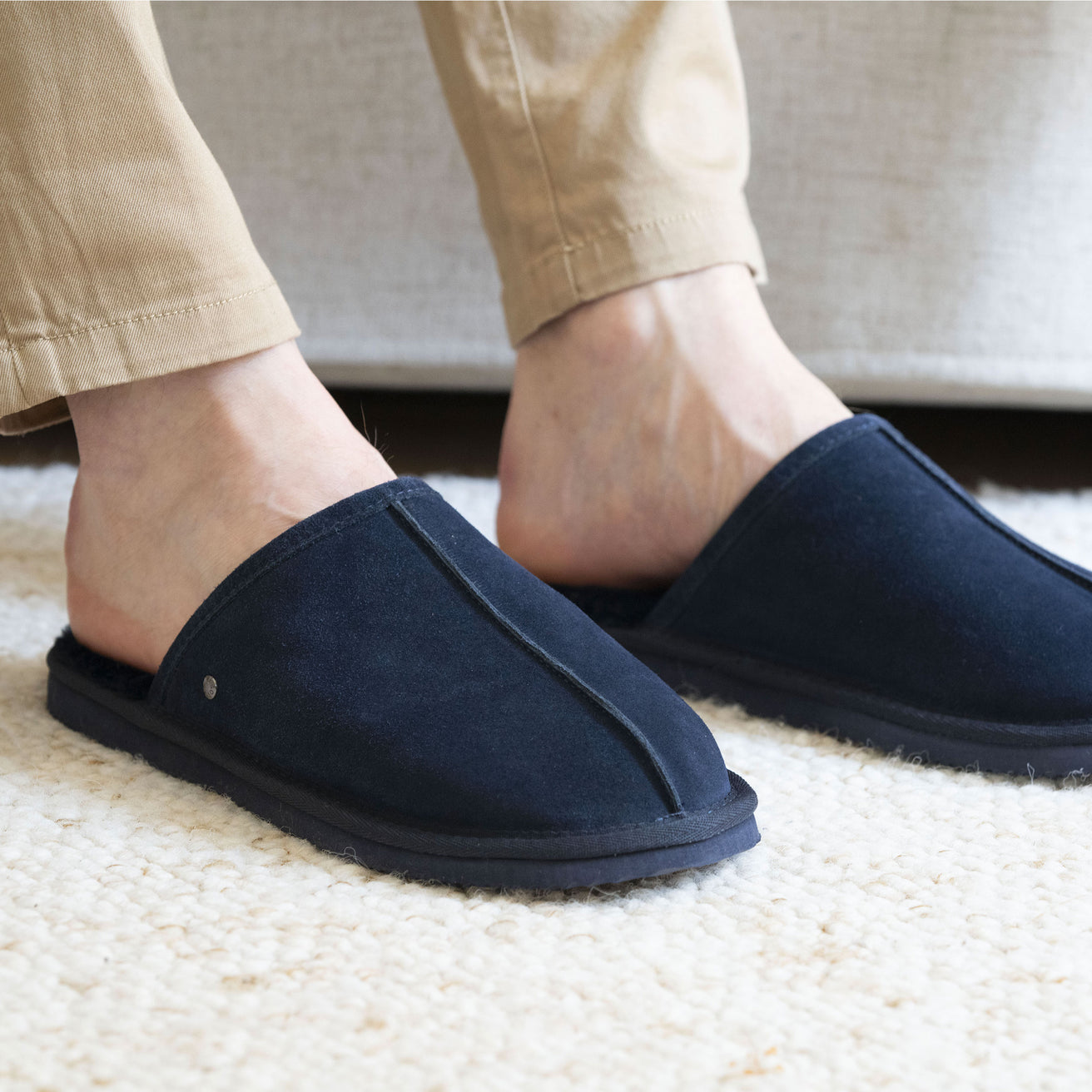 Zapatillas de casa chinelas Hombre Cuero Marino forradas