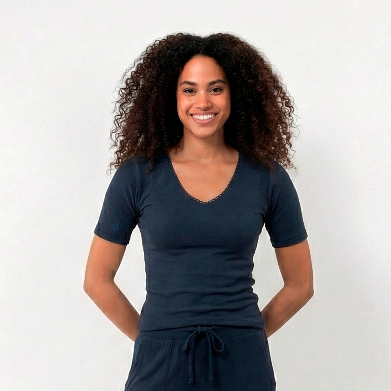 Camiseta Mangas cortas Mujer Azul marino jaspeado