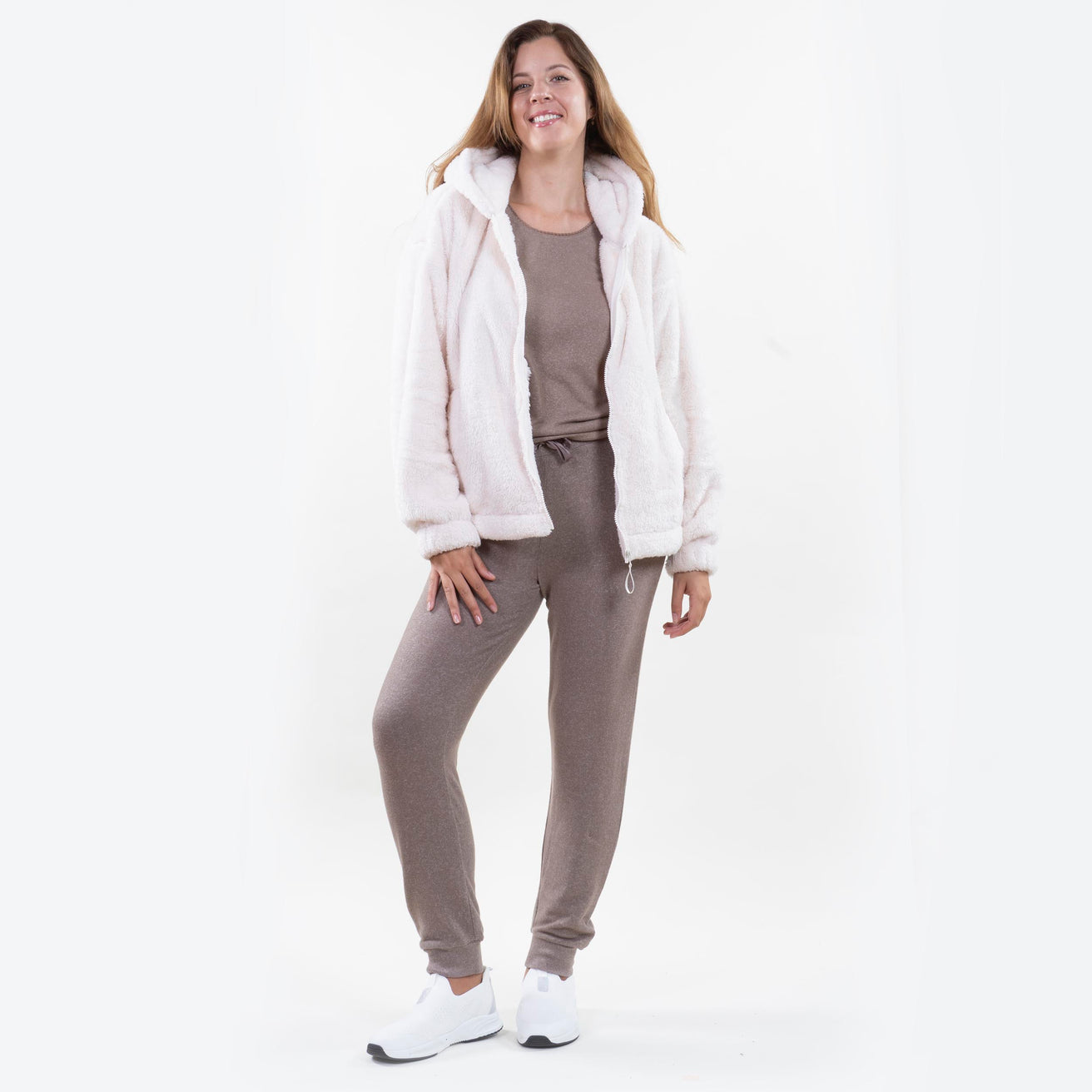 Chaqueta piel de imitación Mujer Beige
