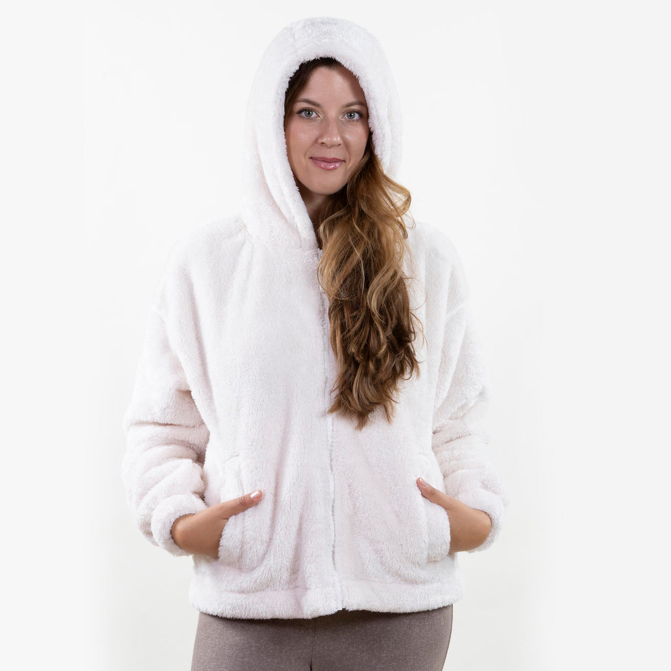 Chaqueta piel de imitación Mujer Beige