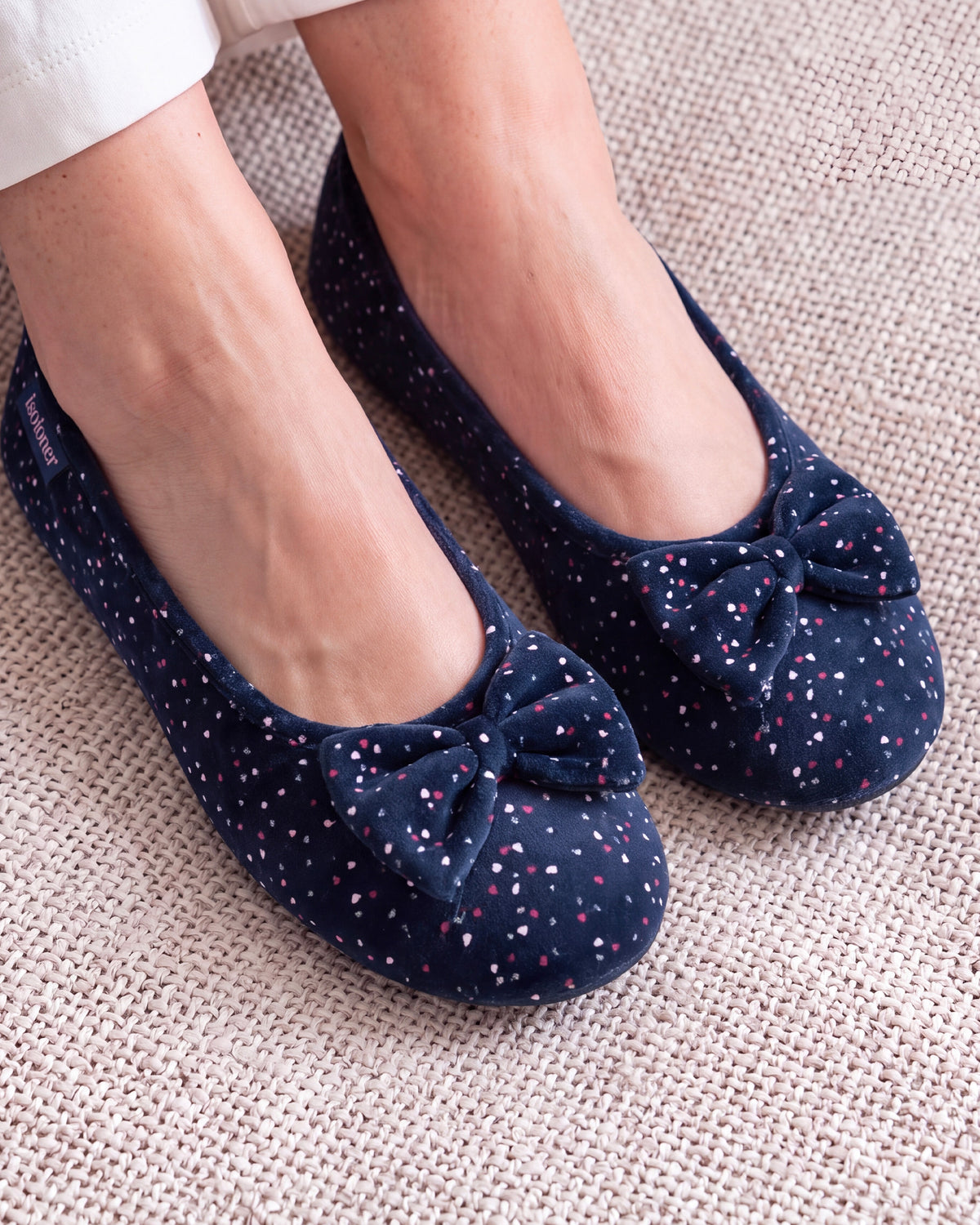 Chaussons Ballerines Femme Marine pois