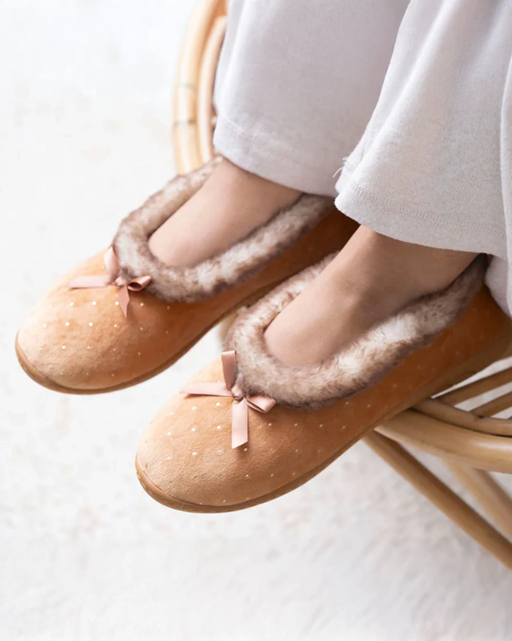 Zapatillas de casa bailarinas Mujer Camel Brillante - Isotoner