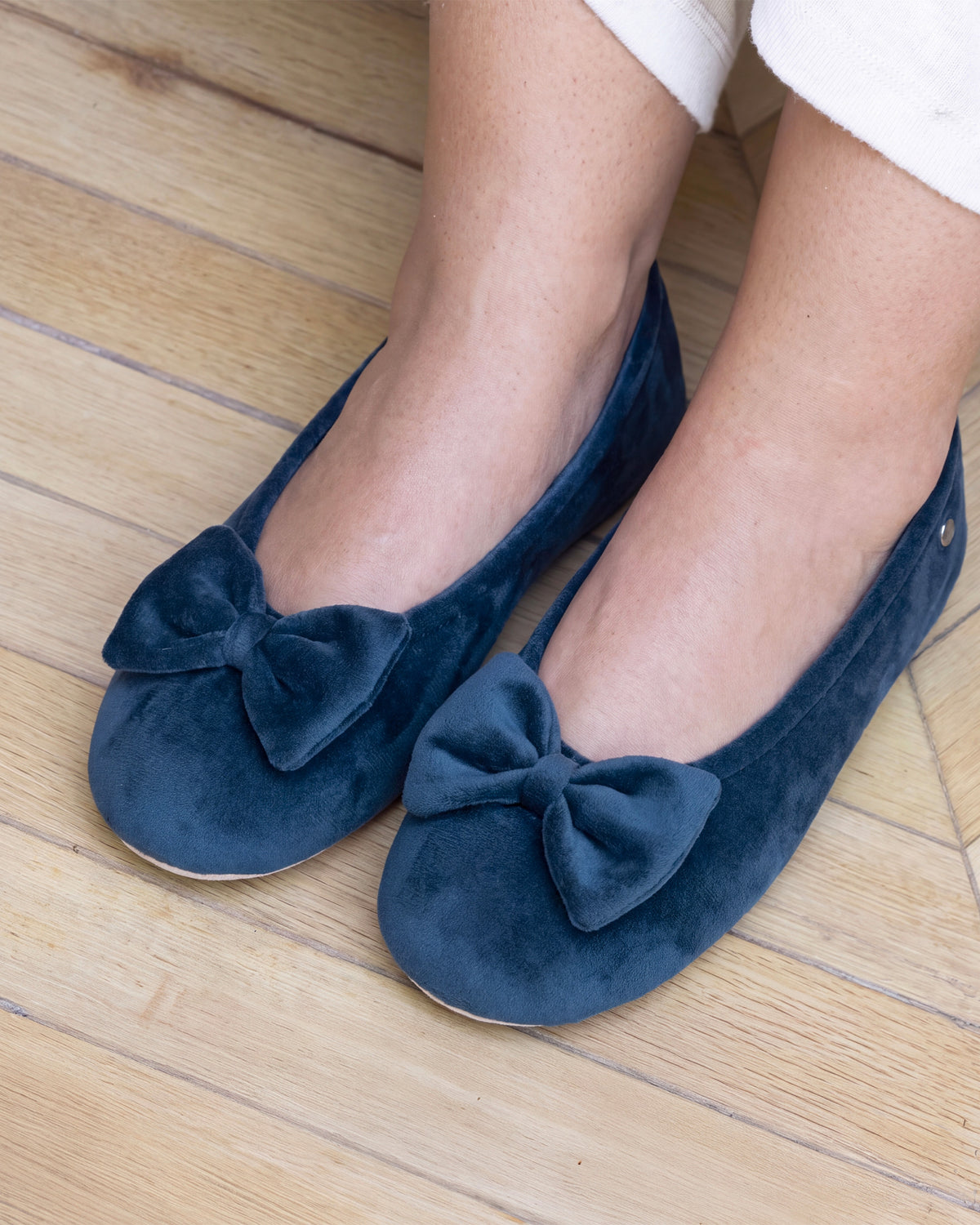 Zapatillas de casa Mujer gran lazo Azul pato