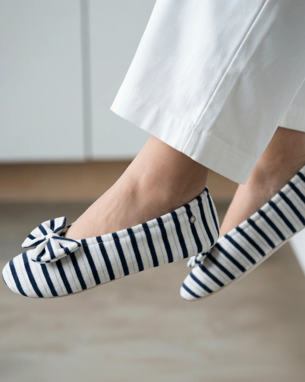 Zapatillas de casa bailarinas Mujer Lazo Rayas Azul - Isotoner