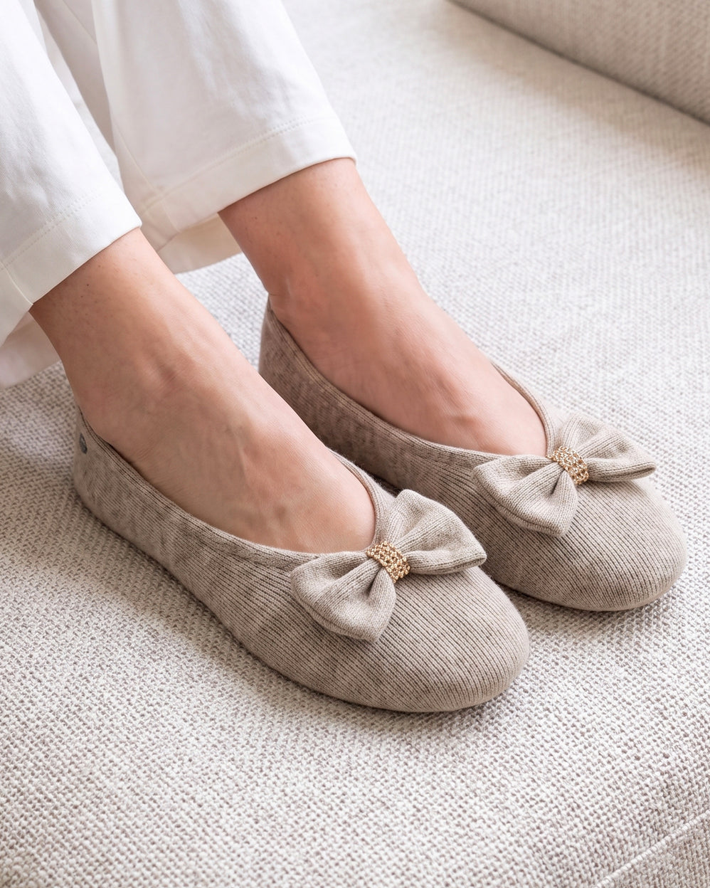 Zapatillas de casa Bailarinas Mujer Gran Lazo Caqui - Isotoner