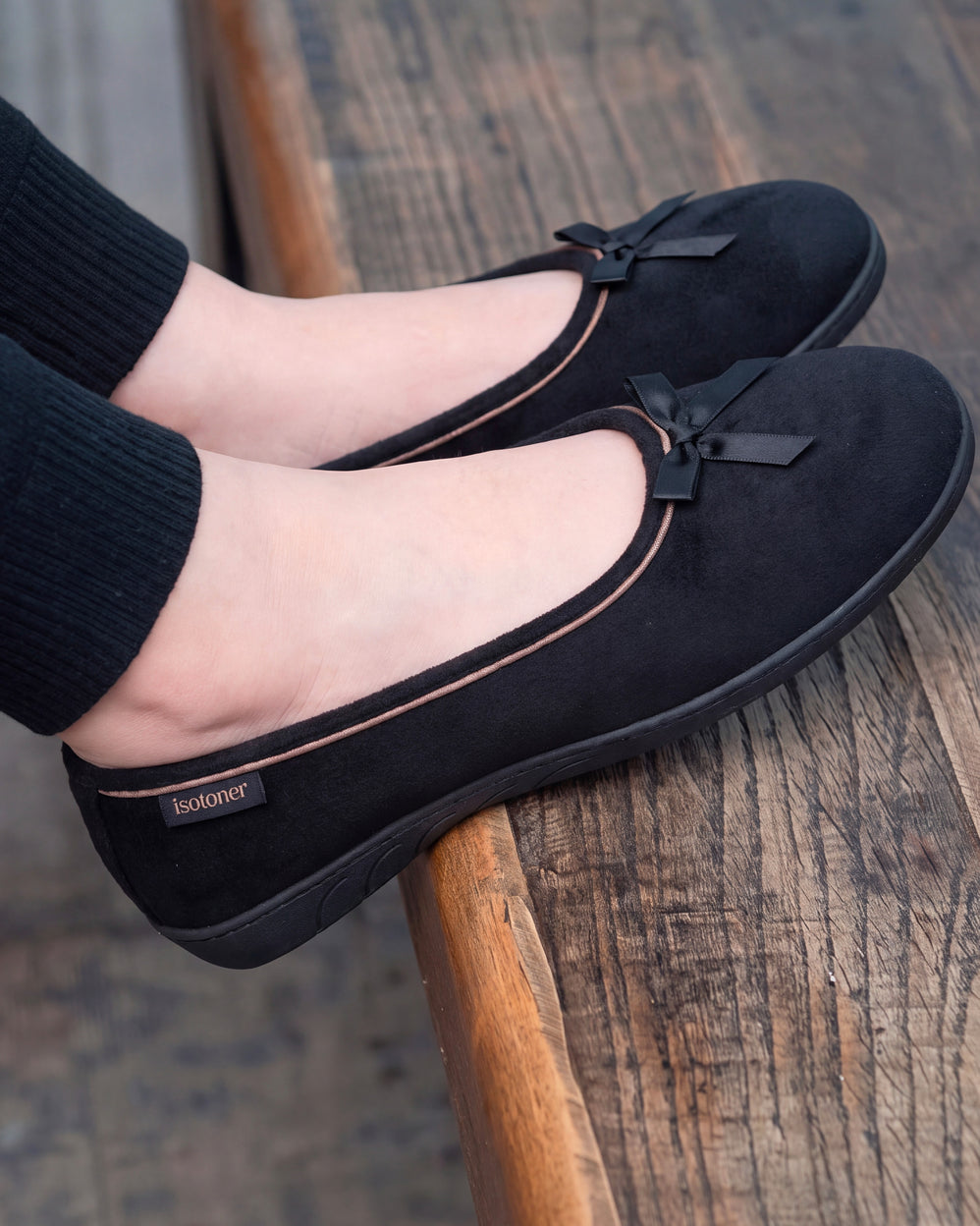 Zapatillas de casa bailarinas Mujer Negro beige - Isotoner