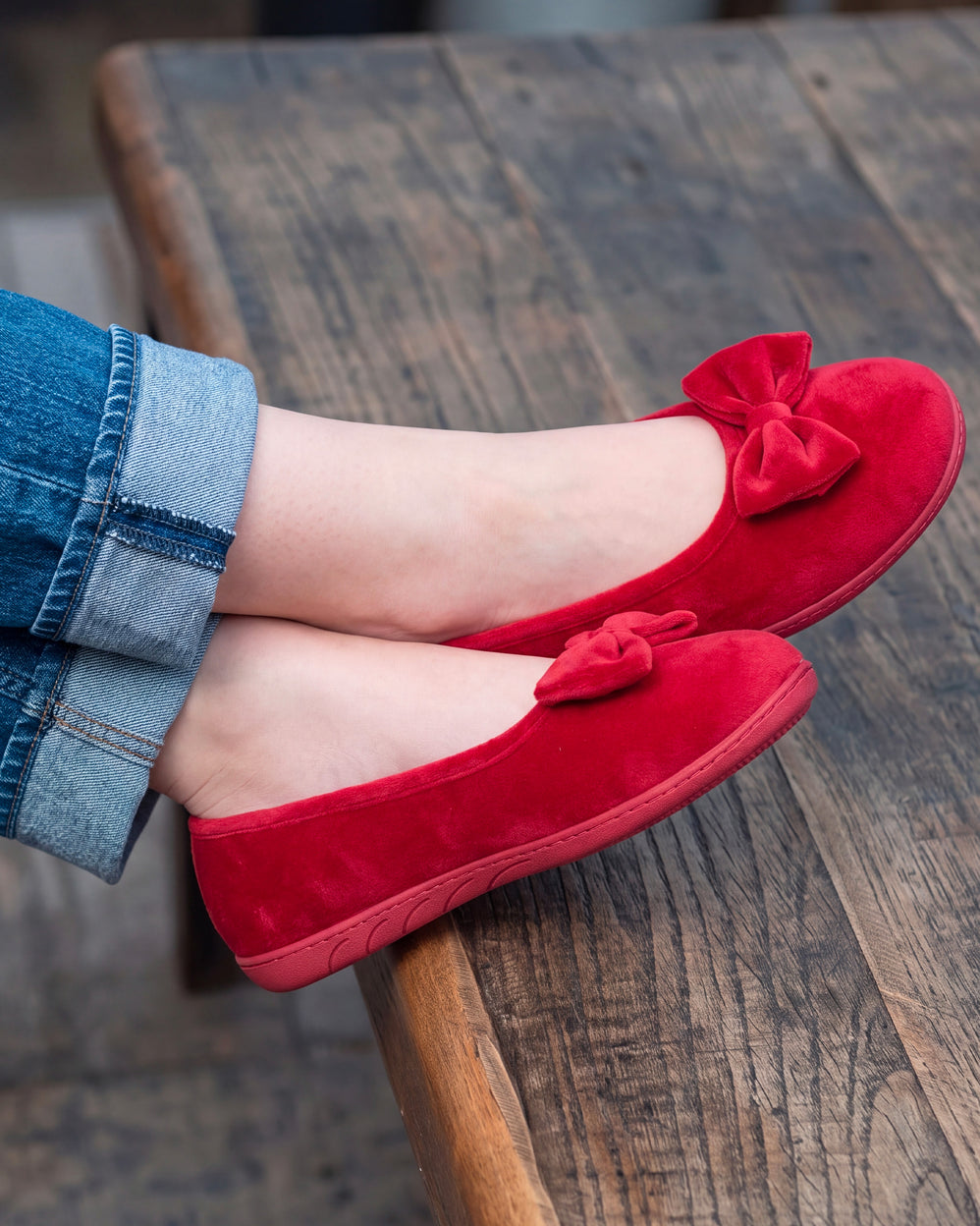 Zapatillas de casa Bailarinas Mujer Nudo Rojo - Isotoner