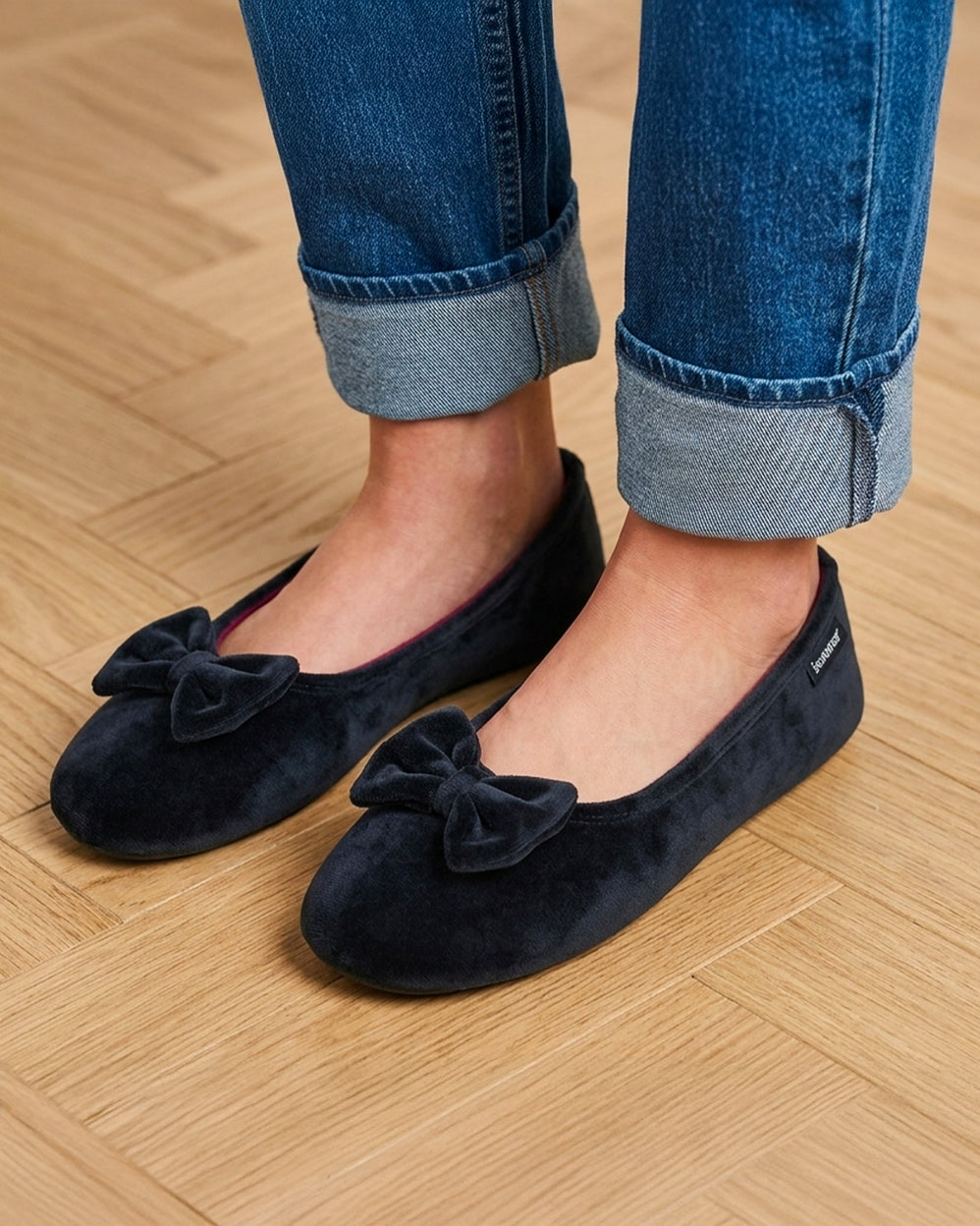 Chaussons Ballerines Femme Noir rayures - Isotoner