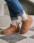 Zapatillas de casa botines Mujer Camel bordados