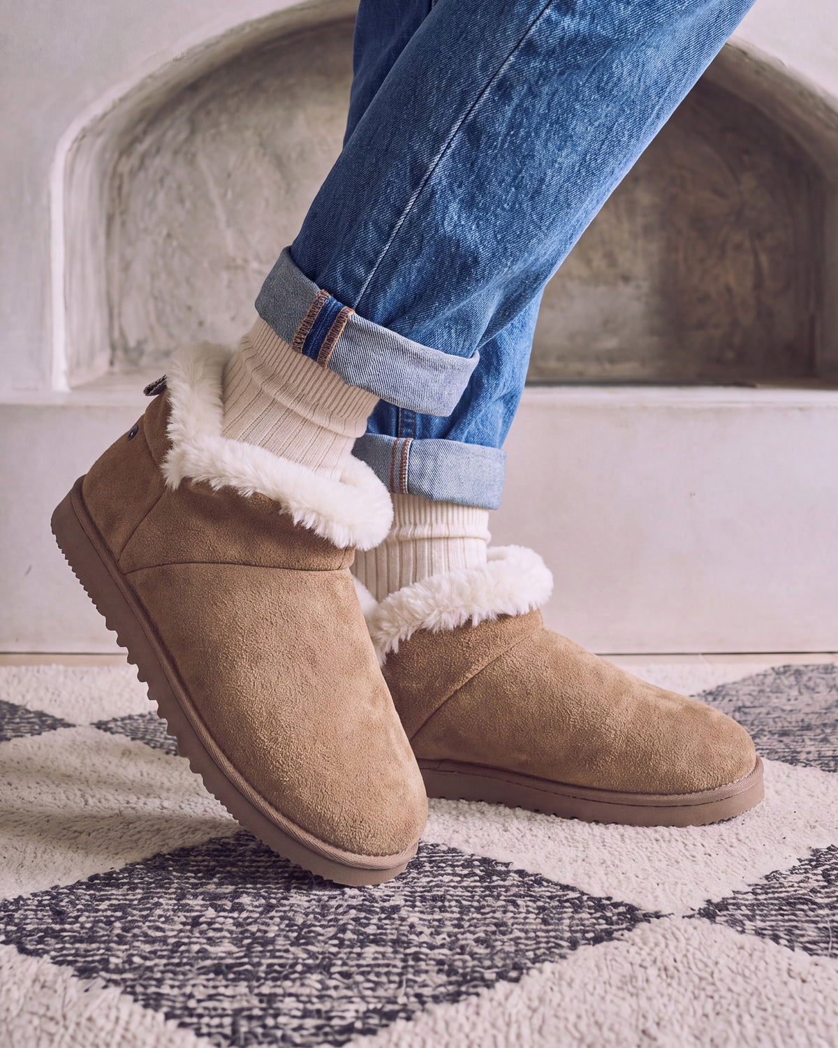 Zapatillas de casa botines cuero Mujer Camel