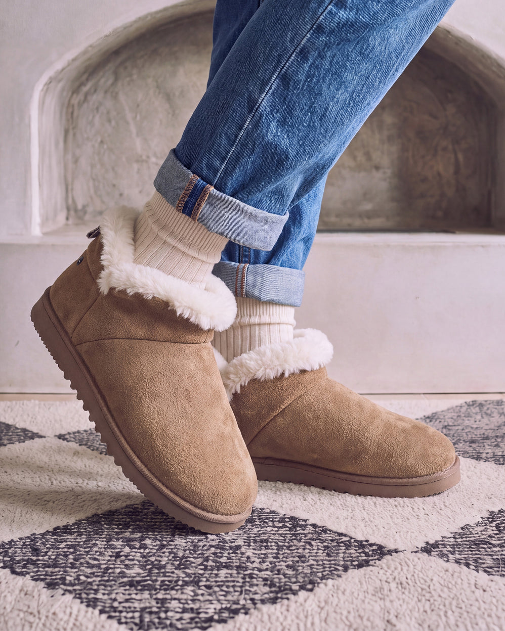 Zapatillas de casa botines cuero Mujer Camel - Isotoner