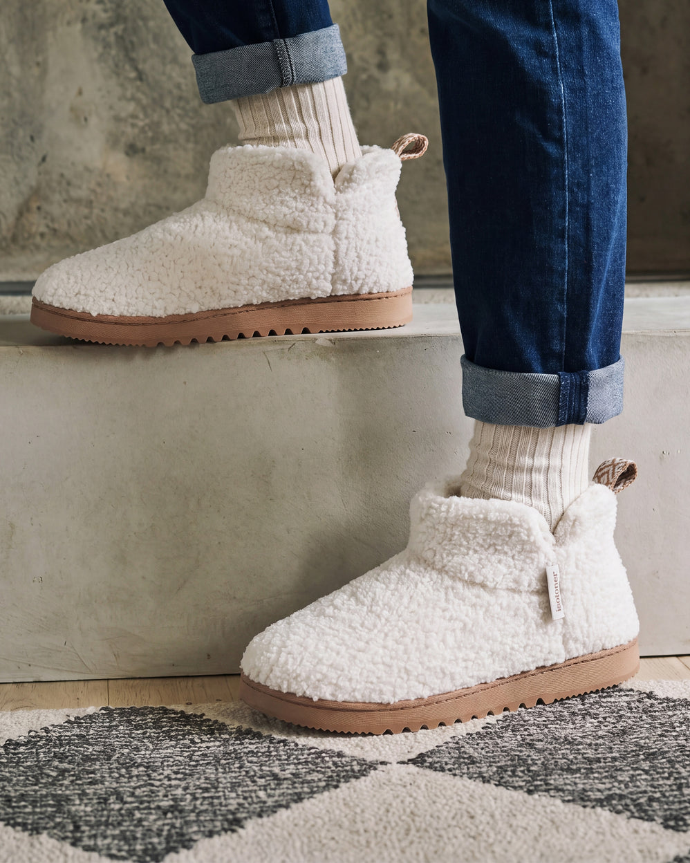 Zapatillas de casa botines Mujer Marfíl sherpa - Isotoner