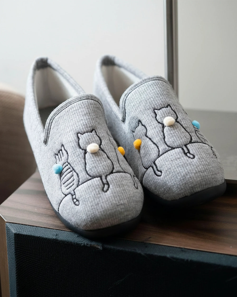 Mujer Zapatillas de casa Cerradas Fancy cat Gris iridiscente - Isotoner