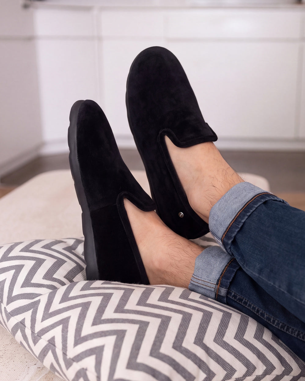 Hombre Zapatillas de casa Cerradas Negro interior Gris tartán - Isotoner