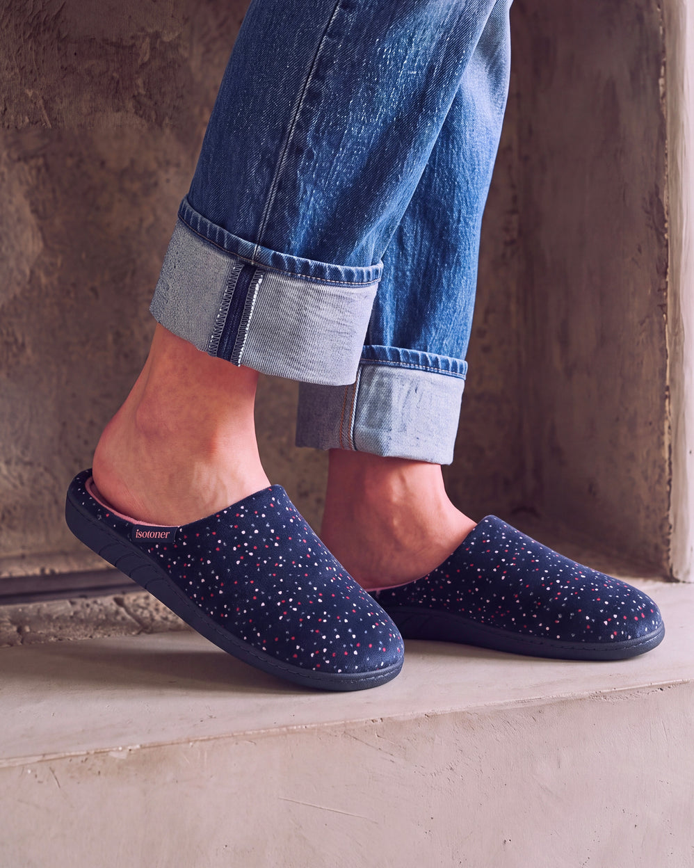 Zapatillas de casa Chinelas Mujer Lunares Marino - Isotoner