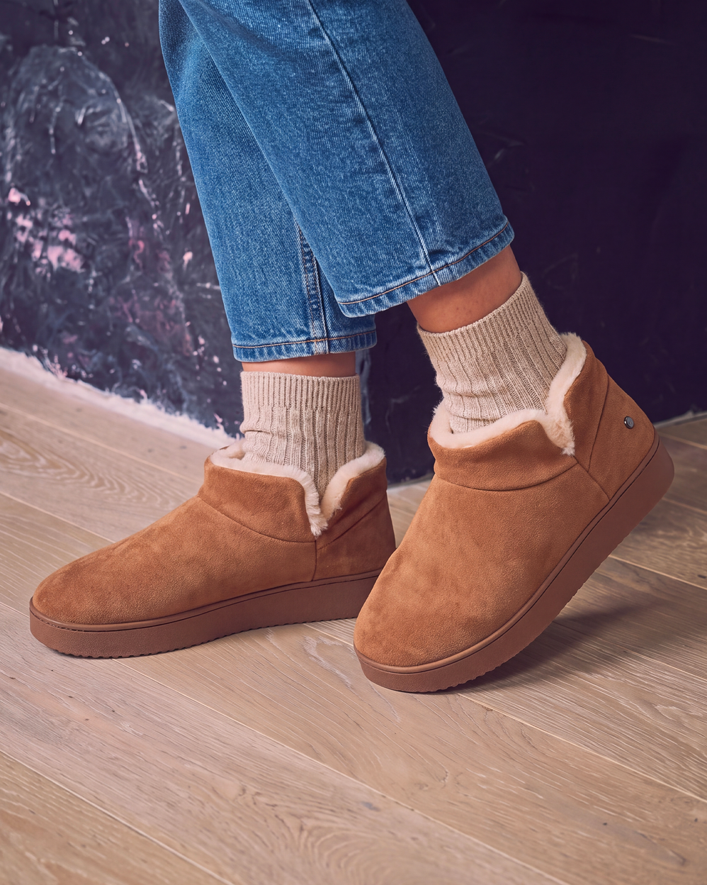 Zapatillas de casa botines cuero Mujer Camel - Isotoner