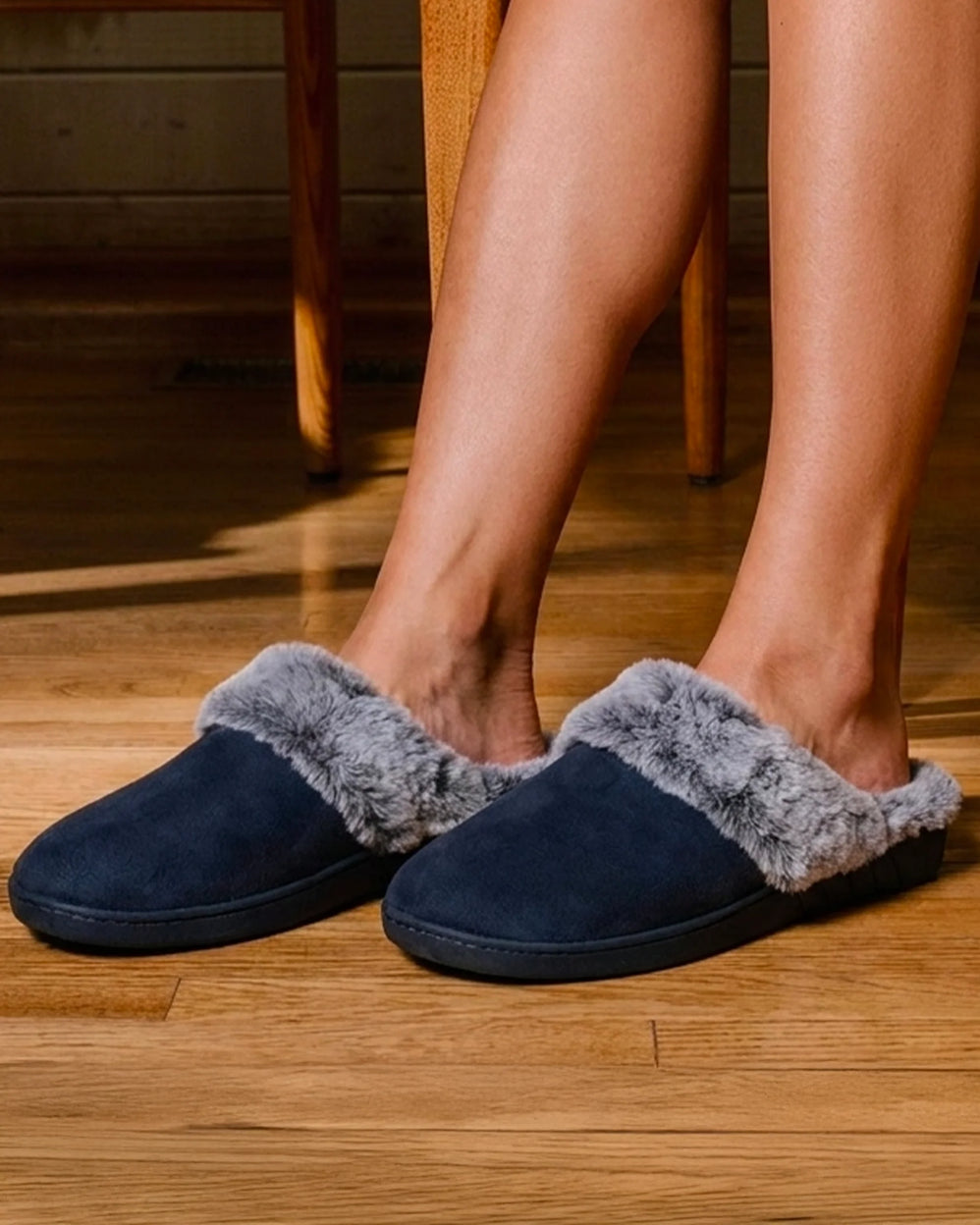 Zapatillas de casa chinelas Mujer Borde forrado Marino - Isotoner