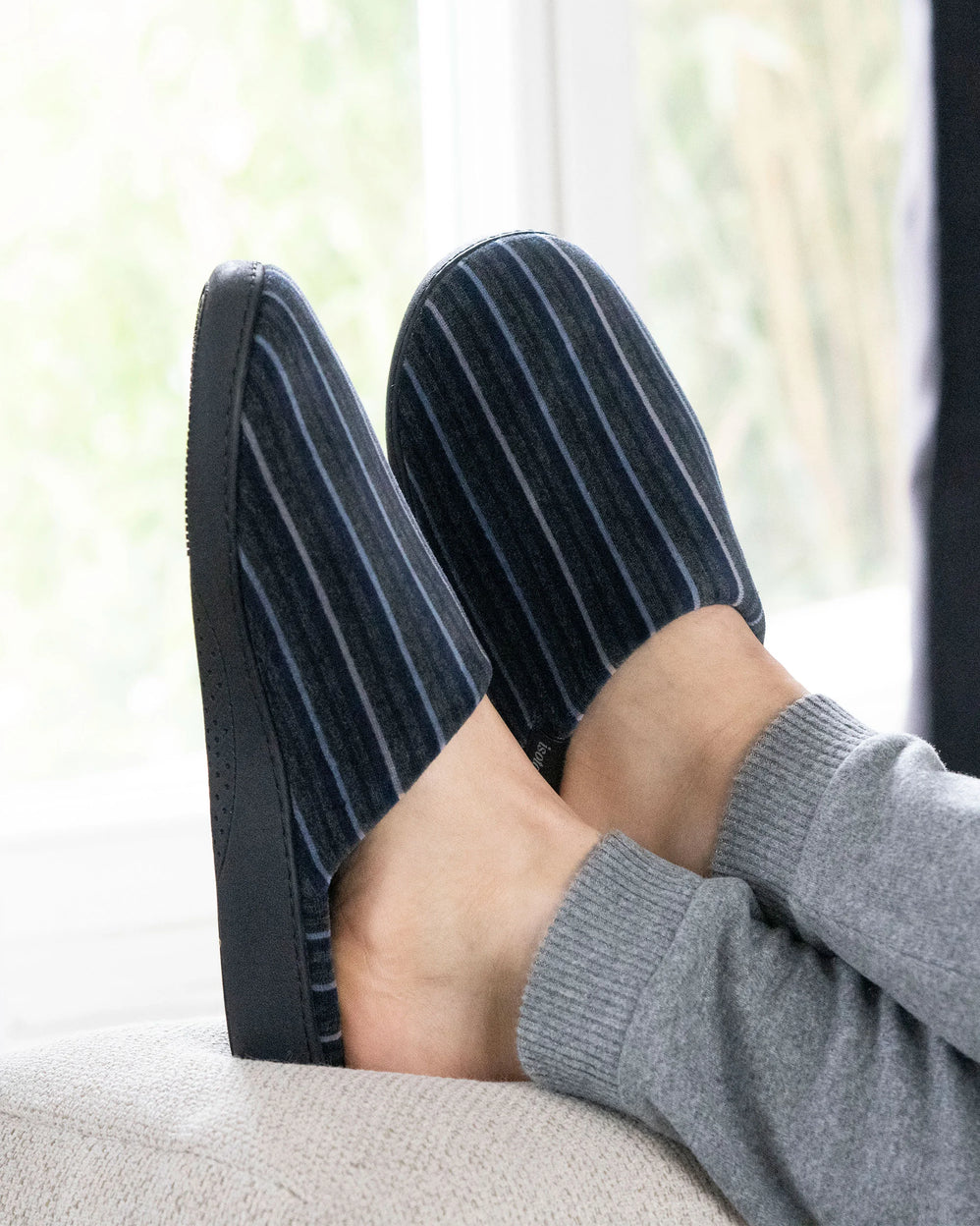 Zapatillas de casa chinelas Hombre Rayas azul/gris - Isotoner