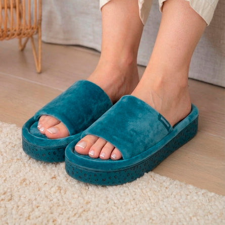 Zapatillas de casa sandalias plataforma Mujer Azul pato - Isotoner