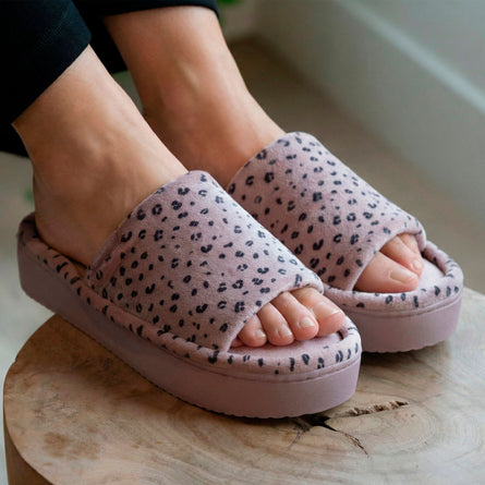 Zapatillas de casa sandalias plataforma Mujer Leopardo blush - Isotoner