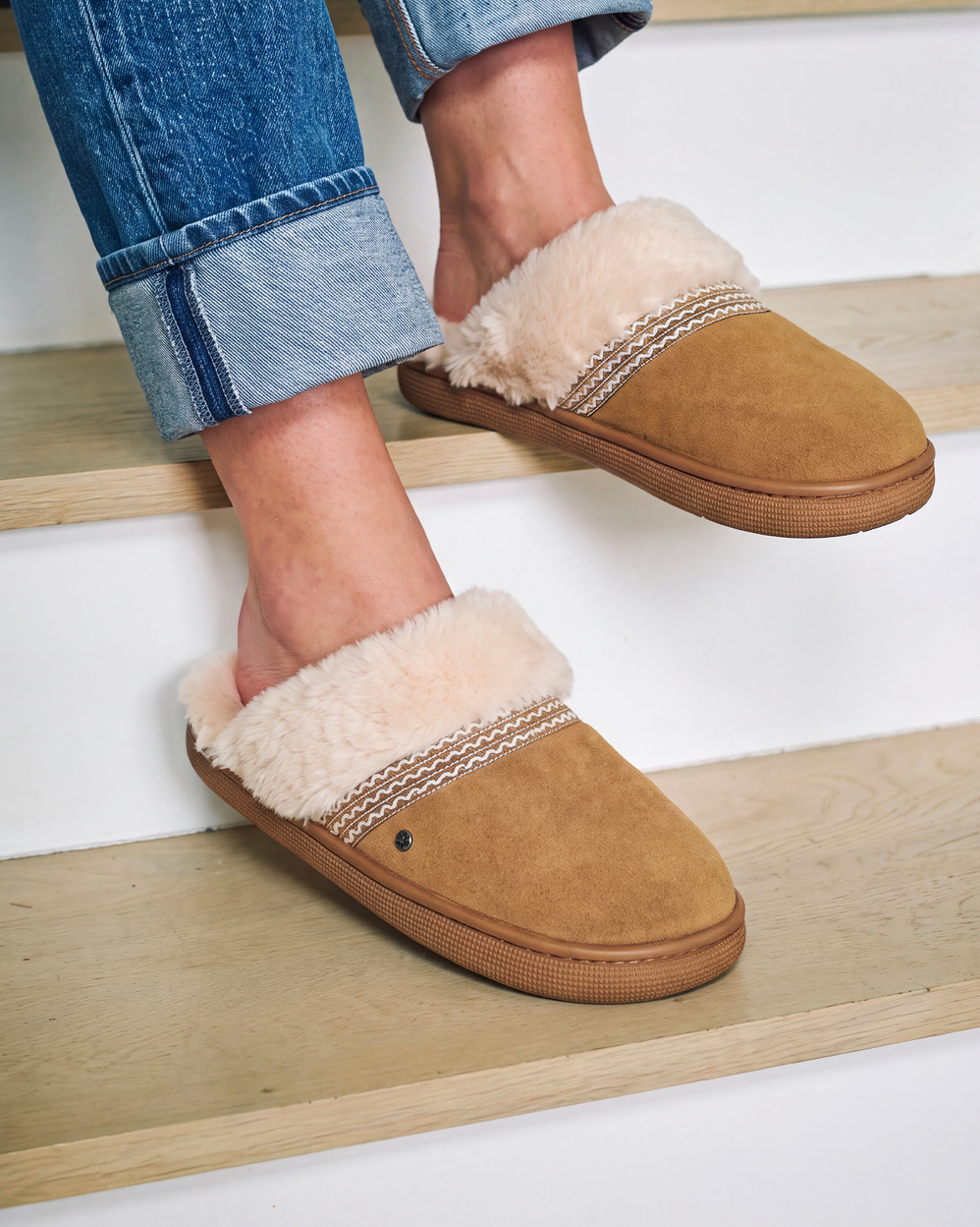 Zapatillas de casa Chinelas Mujer BLOUP Camel ribete - Isotoner
