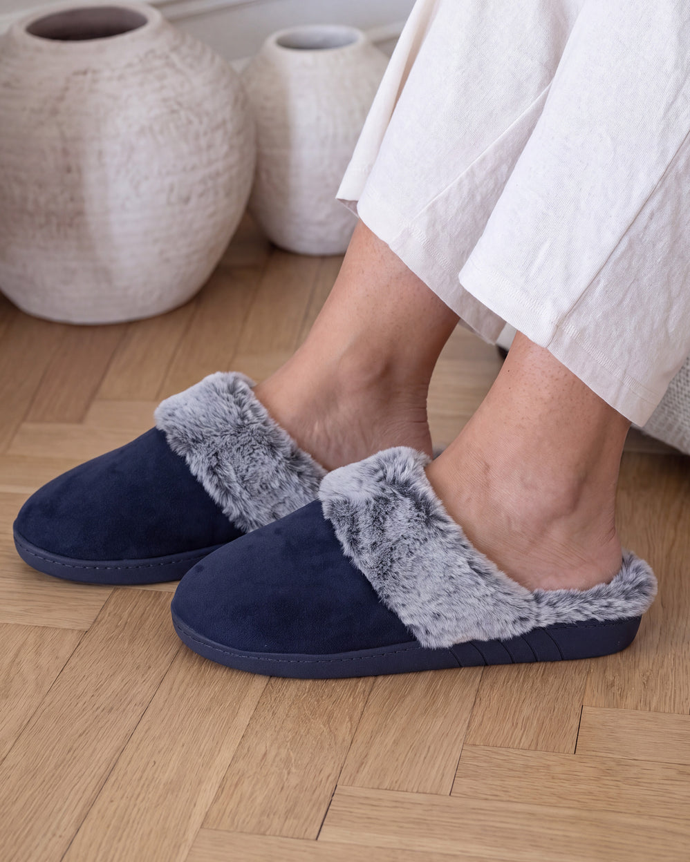 Zapatillas de casa chinelas Mujer Borde forrado Marino - Isotoner