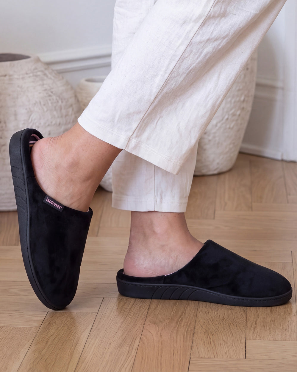 Zapatillas de casa Chinelas Mujer Negro rayas - Isotoner