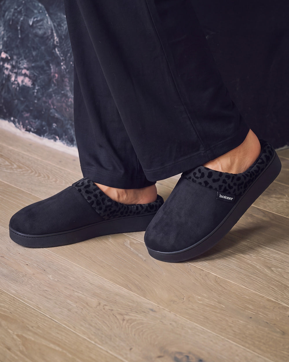 Zapatillas de casa Mujer tacón plataforma Negro - Isotoner