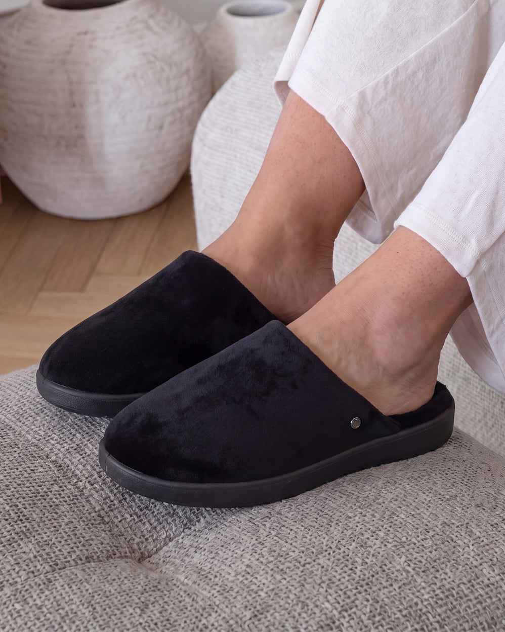 Zapatillas de casa chinelas Mujer intemporales Negro - Isotoner