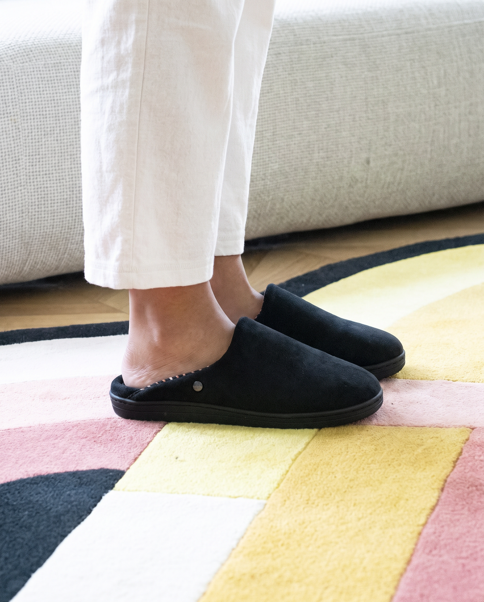 Zapatillas chinelas Mujer Negro interior de rayas - Isotoner