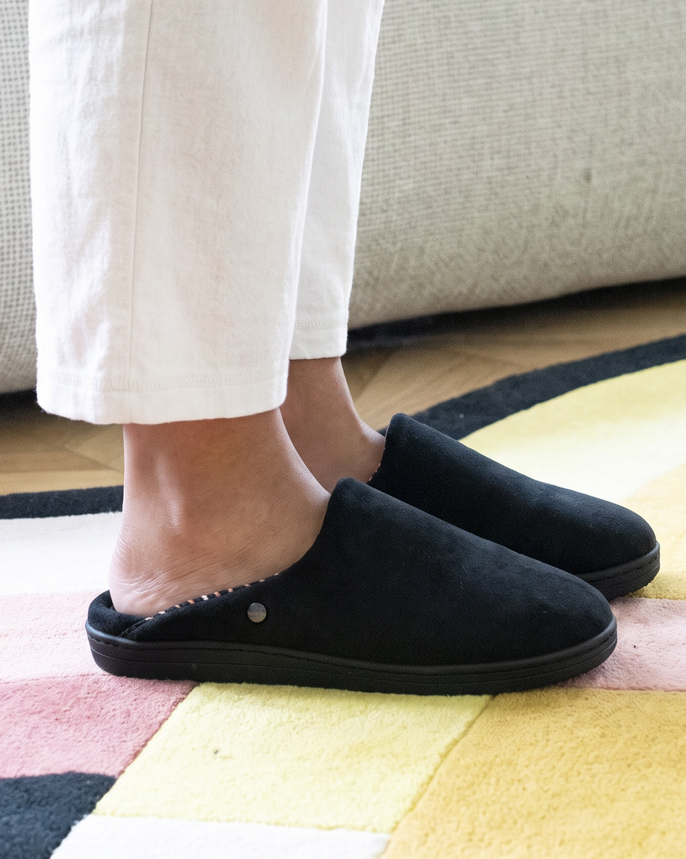 Zapatillas chinelas Mujer Negro interior de rayas - Isotoner