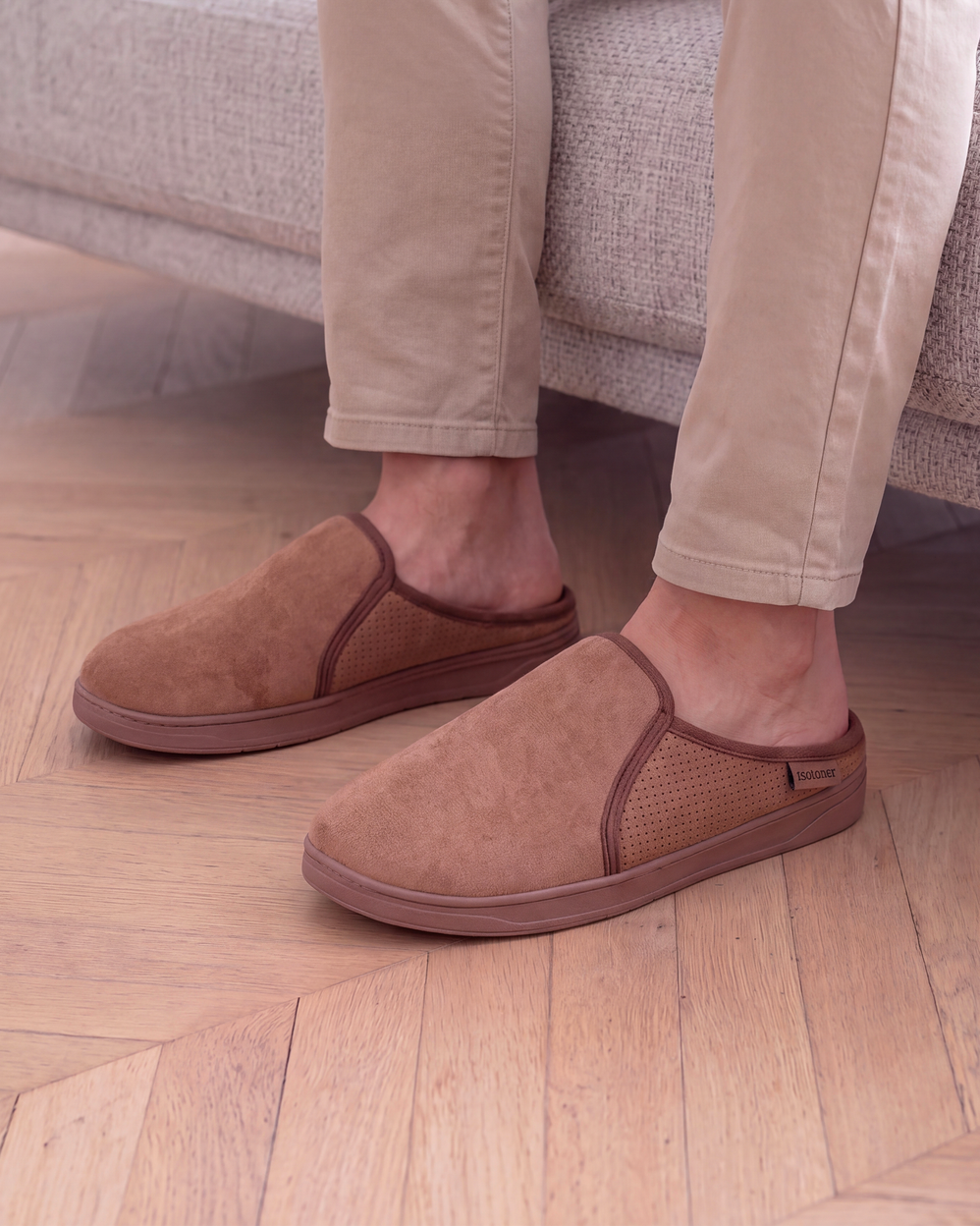Zapatillas de casa Chinelas Hombre Camel perforadas - Isotoner