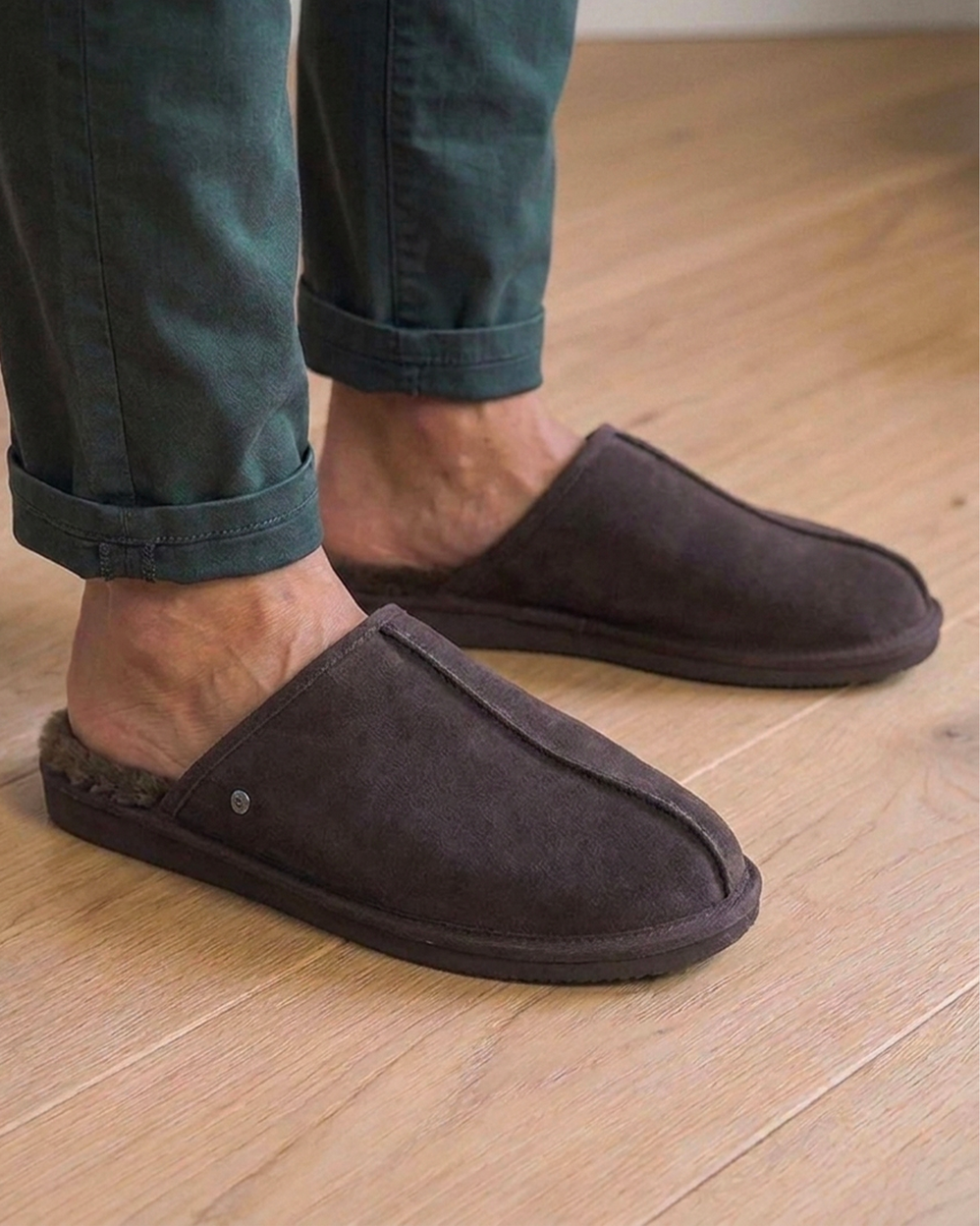 Zapatillas de casa chinelas Hombre Cuero Chocolate - Isotoner