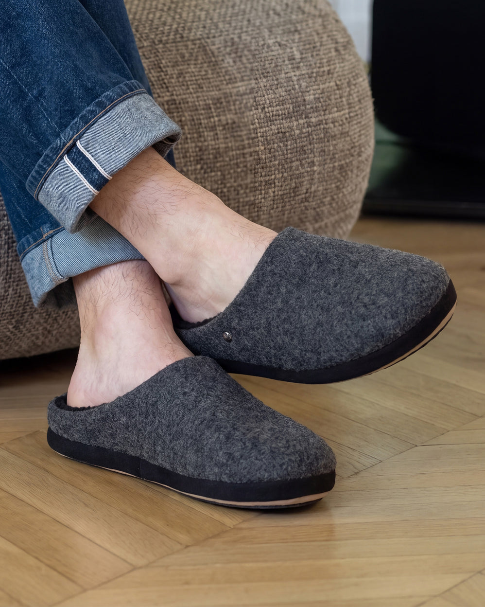 Zapatillas de casa chinelas Hombre Negro fieltro jaspeado - Isotoner