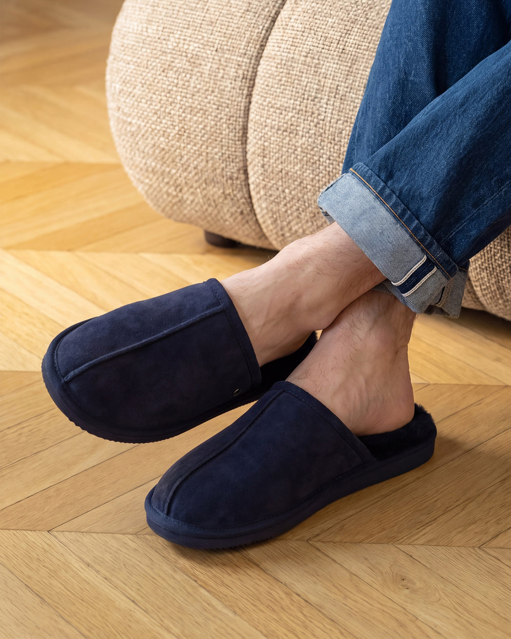 Zapatillas de casa chinelas Hombre Cuero Marino forradas - Isotoner