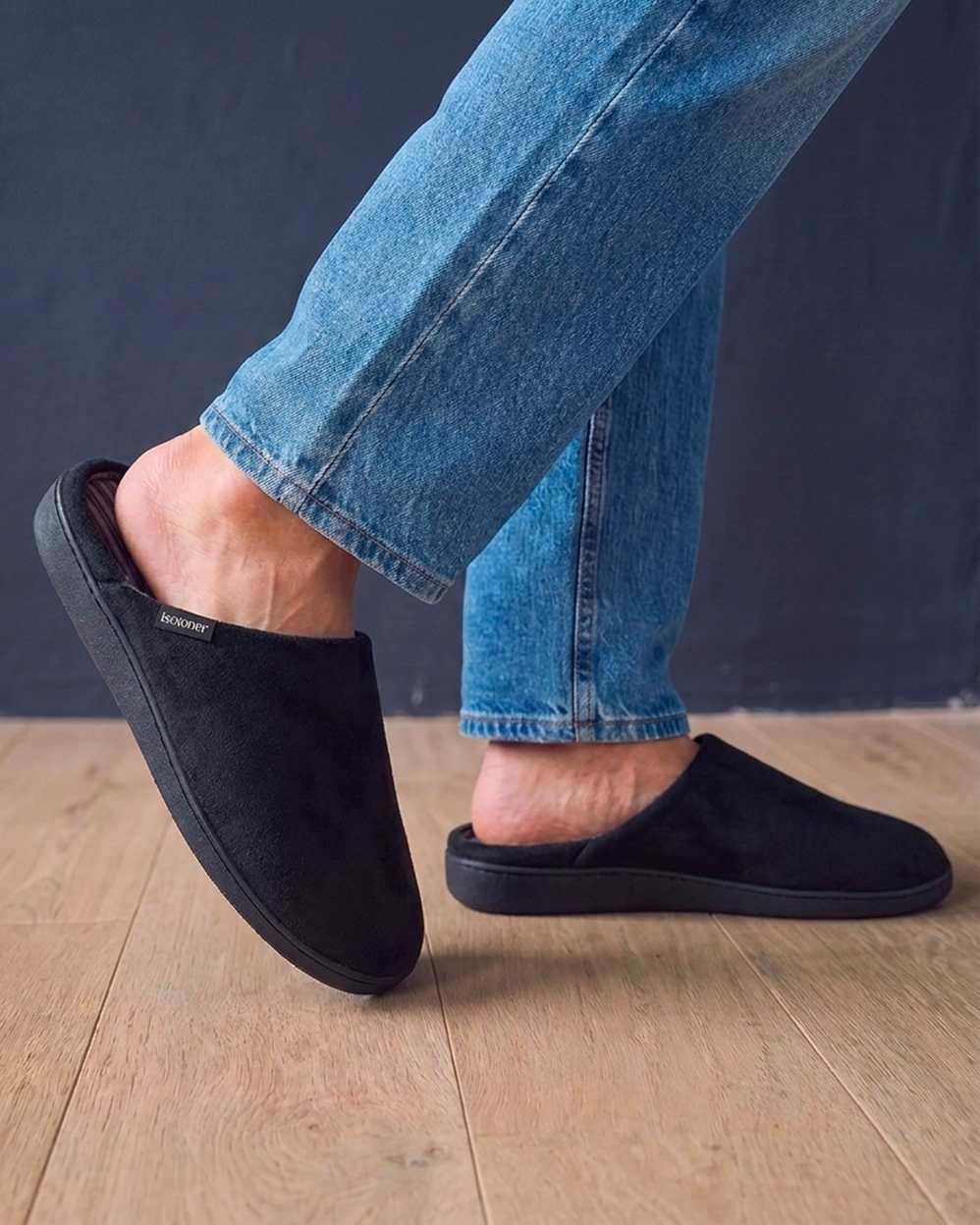 Zapatillas de casa Chinelas ergonómicas Hombre Negro interior rayas - Isotoner