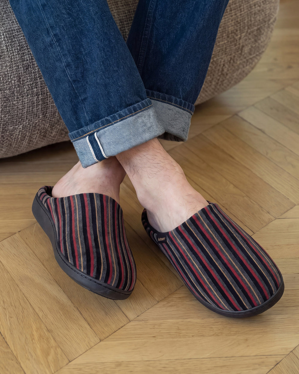 Zapatillas de casa Chinelas Hombre Rayas Burdeos - Isotoner