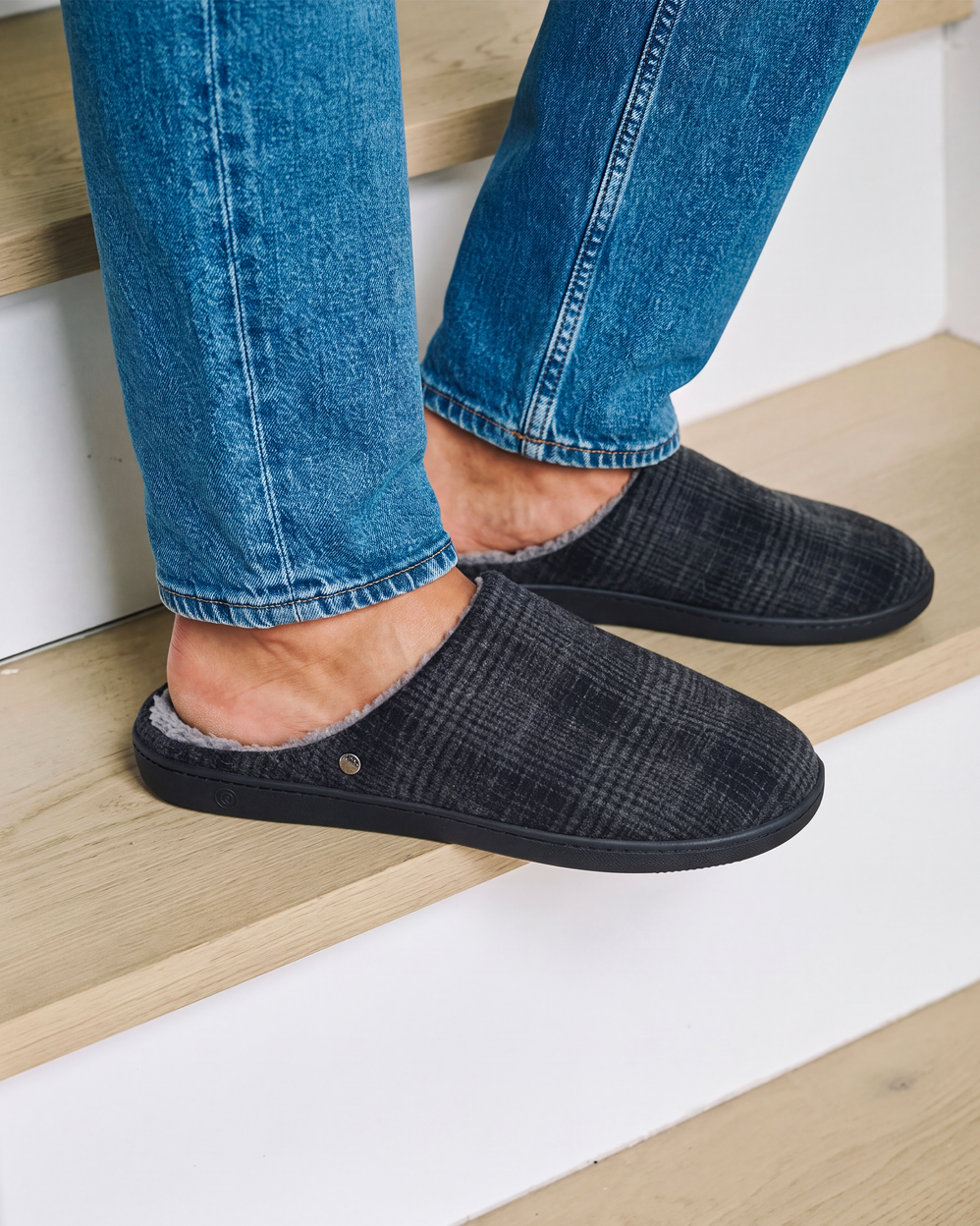 Zapatillas de casa chinelas Hombre Tartán negro - Isotoner