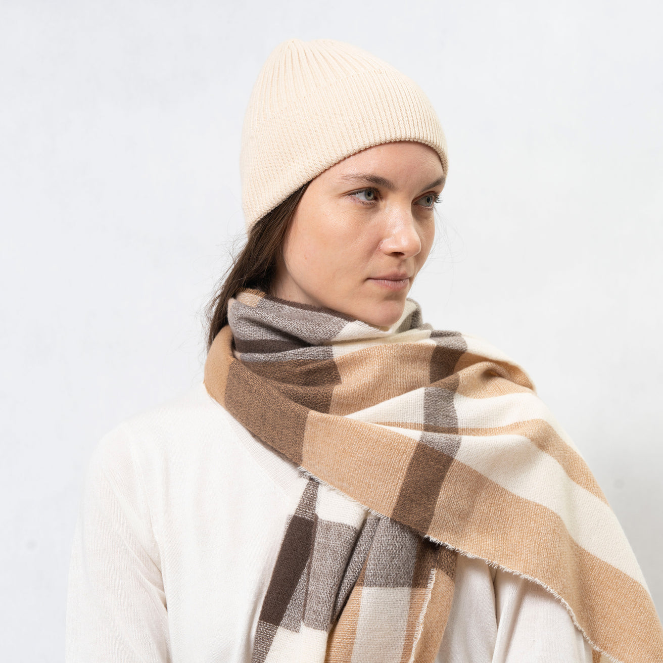 Bufanda Mujer Soft Touch Tartán Beige/Marrón